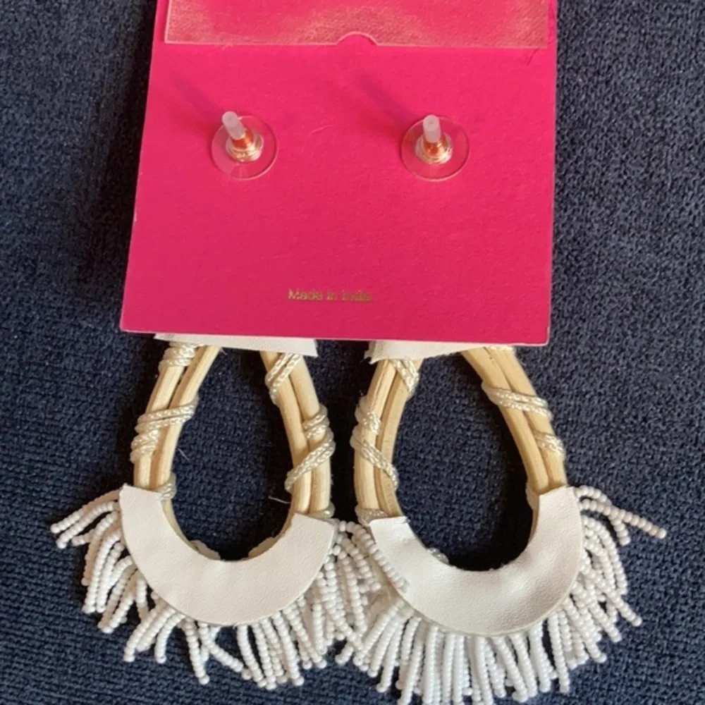 NWT Christian Siriano India white hand beaded boho style earrings